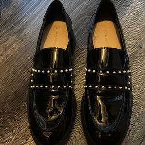 Black Patent Leather Loafers with Pearl Accents